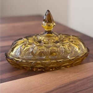 Vintage Amber Glass Butter Dish